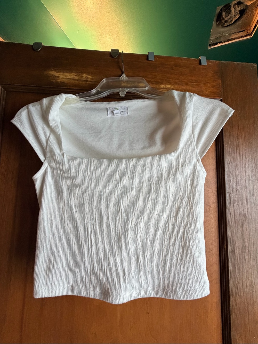 Square Neck Ribbed Short Sleeve Tee in White